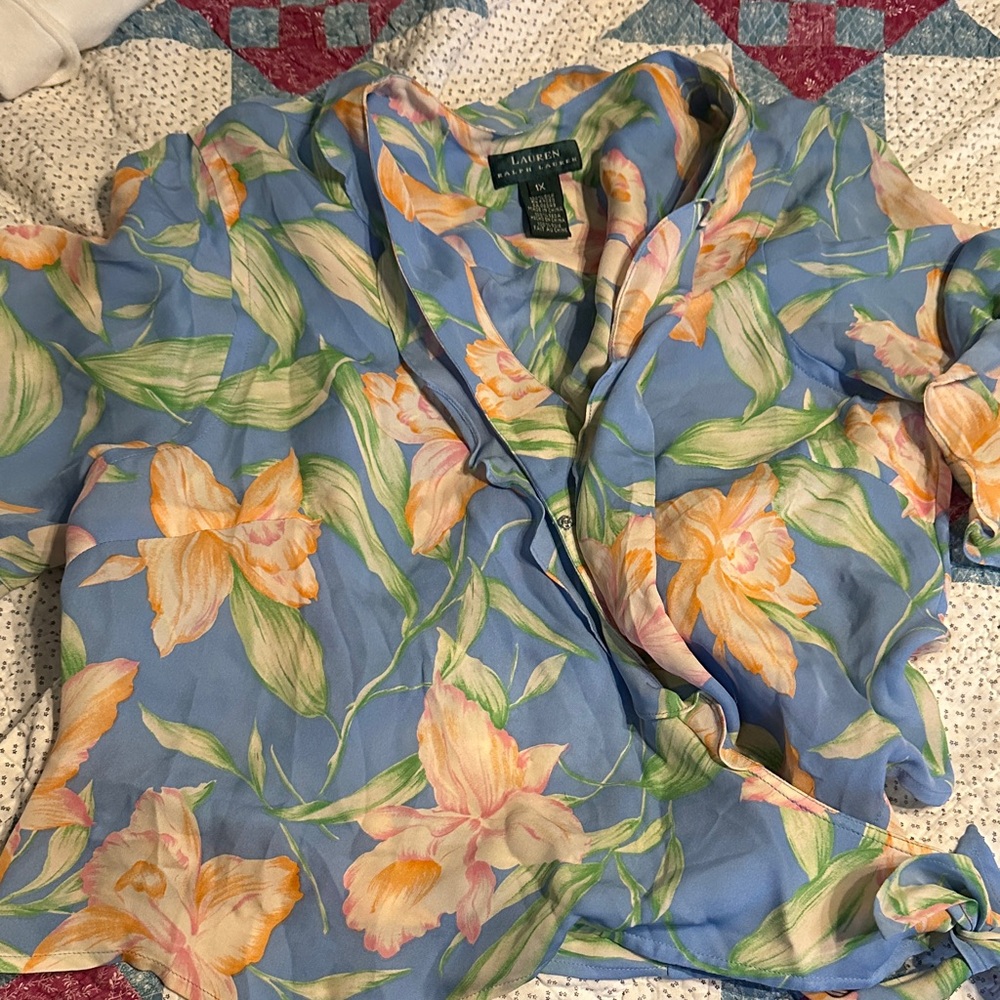 Lauren Ralph Lauren Blue and Orange Floral Blouse